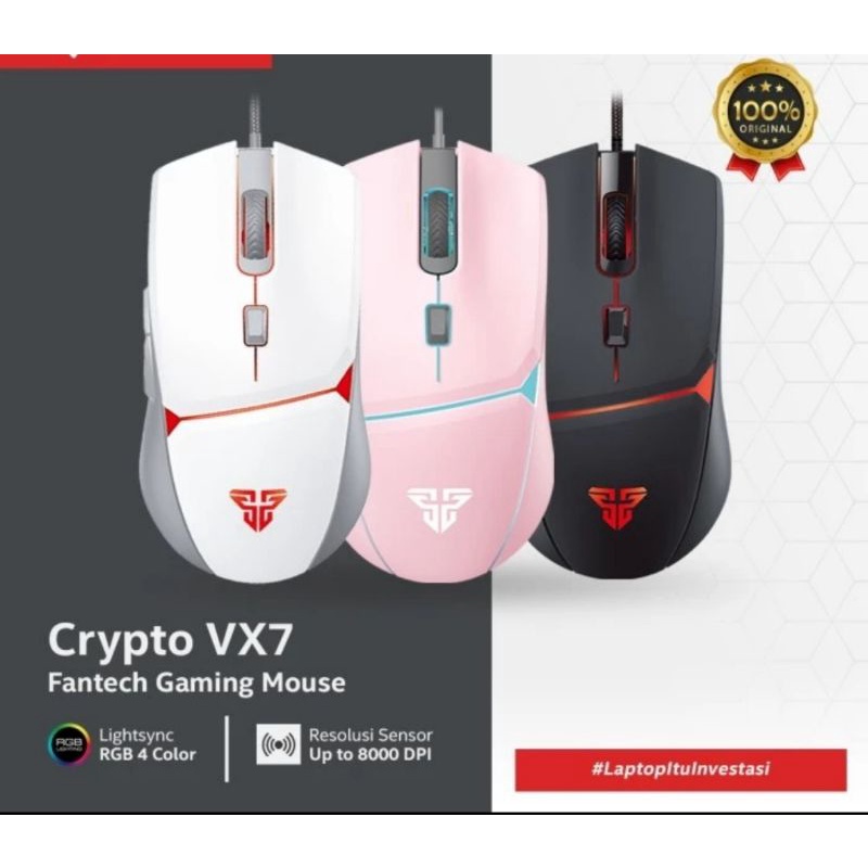 Fantech CRYPTO VX7 Mouse Gaming Macro Pink, Hitam, Putih