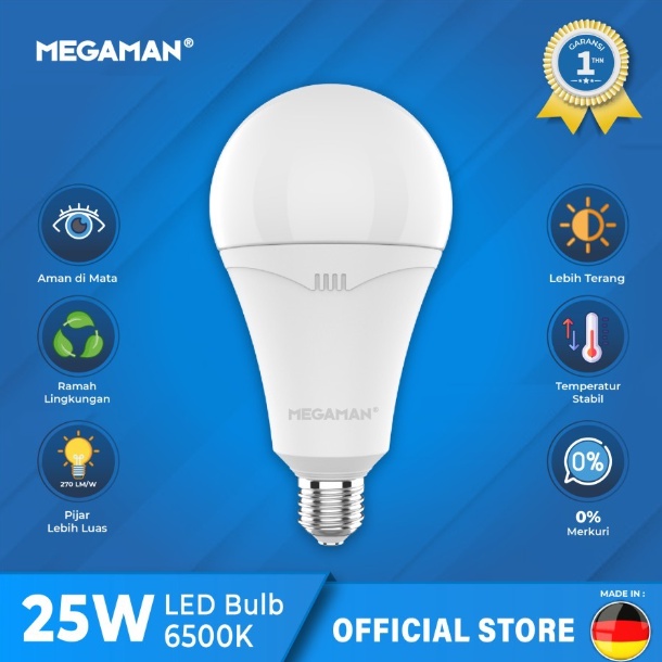 LAMPU LED / BOHLAM MEGAMAN A-BULB YTA95Z1 25W / 25 WATT GARANSI RESMI - 6500K PUTIH