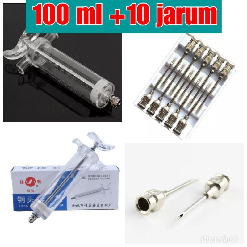 suntikan 100 Ml hewan besar syringe spuit peternakan jarum suntik sapi domba kambing 100ml tpx plus jarum - alat peternakan hewan