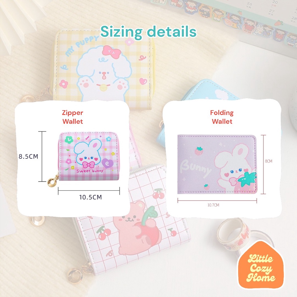 Kawaii Girl Leather Wallet / Dompet Kulit PU Wanita Import Lipat Resleting Anak Cewek Perempuan Remaja Photo Card Holder Case Ala Korea Motif Karakter Pastel Accessories