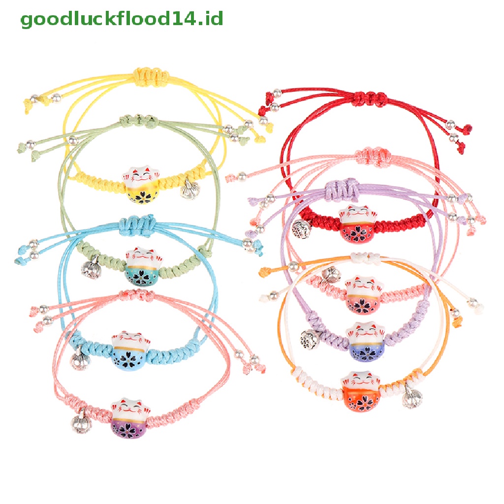 [GOOGFOUR] 1pc Gelang Liontin Keramik Lucky Cat Bracelets Tenun Tangan Warna Gelang [TOP]