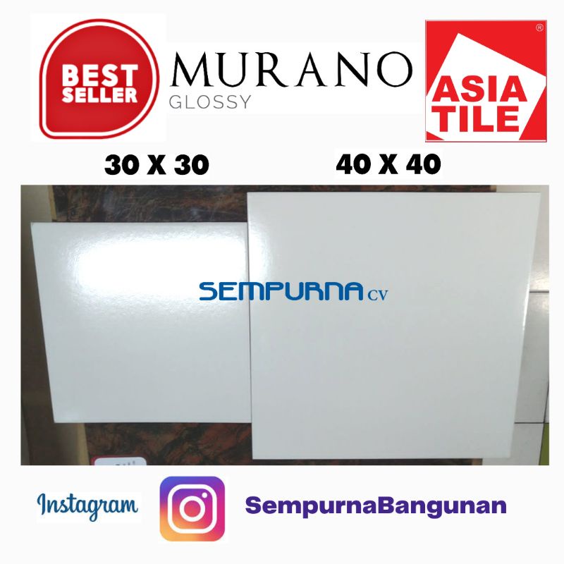 Keramik ubin lantai dinding tembok Asia Tile Murano putih polos 30x30 40x40 KW1 white semi kilap kul