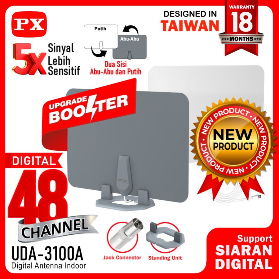 Antena TV PX Digital Analog Indoor DVBT2 + Booster UDA 3100 A 3100A