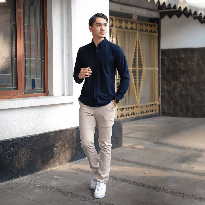 Kemeja Polos Pria Casual Lengan Panjang Lacoste Pique Higt Quality / Kemeja Kantor Anti Kusut Paling Trend 2023