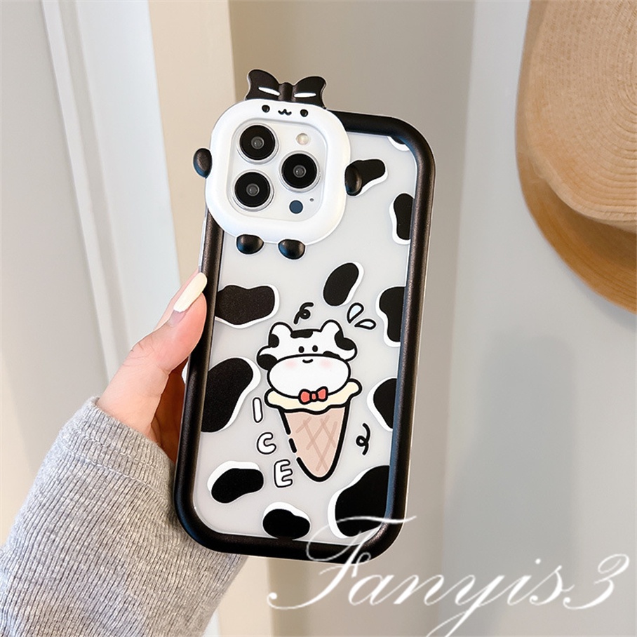 Compatible For iPhone 14 13 12 11 Pro Max X XR Xs Max 8 7 6 6s Plus SE 2020 Kompatibel Untuk Lucu Es Krim Sapi Monster Kecil Lensa Ponsel Case Bening Soft Cover