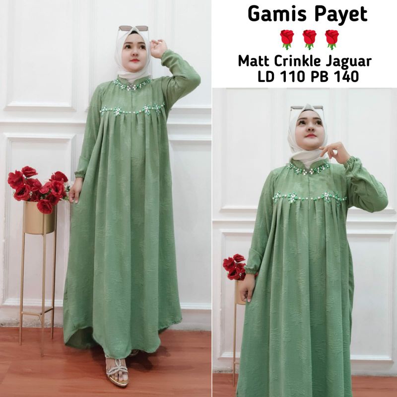 gamis payet bahan crinkle jaguar ld 110 pjng 140