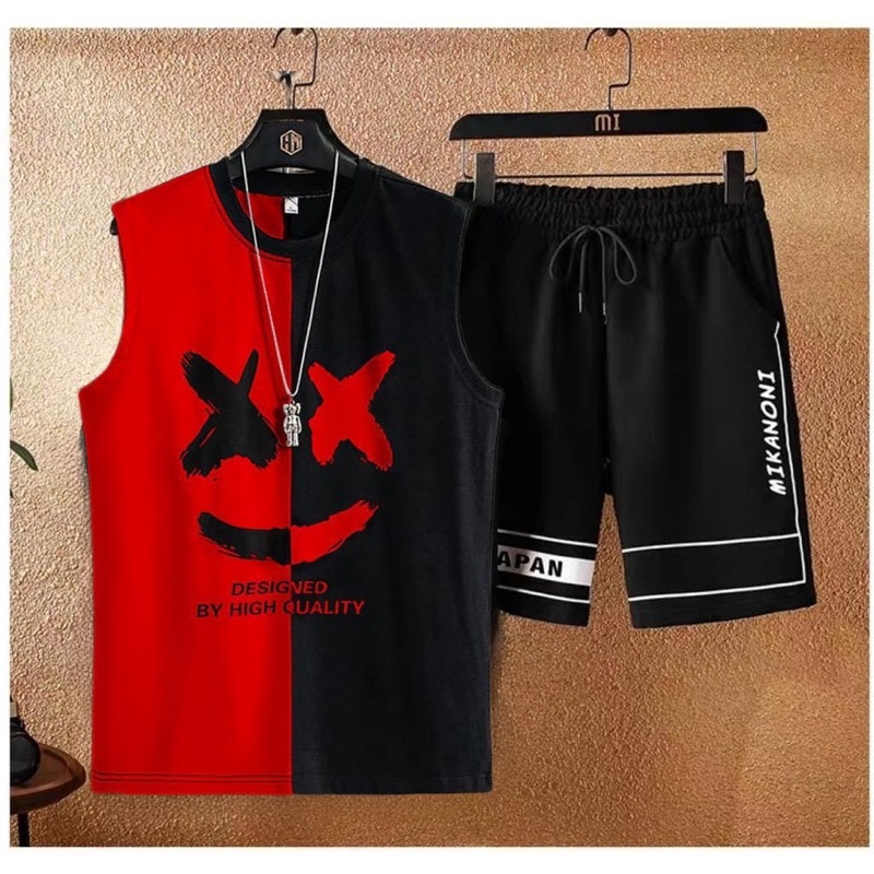 SETELAN KAOS SINGLET COWOK LENGAN BUNTUNG STELAN PRIA MELLO + CELANA PENDEK
