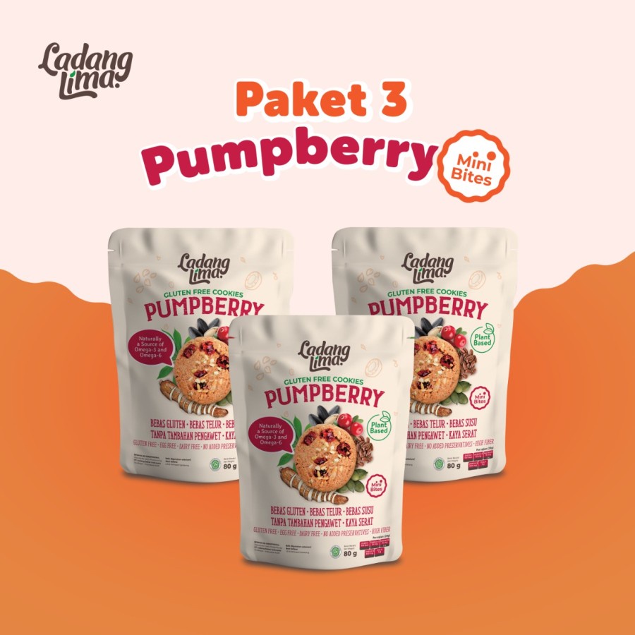 

3 pcs - Pumpberry Mini Bites 80g Ladang Lima [Cookies Gluten Free With Protein Snack Sehat]