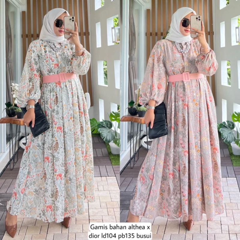 Gamis Wanita Althea Kombinasi D'or Motif Bunga PREMIUM BUSUI TERBARU BEST SELLER Free Belt