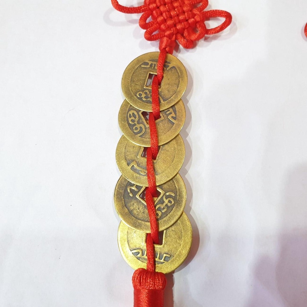 Gantungan Pohon Imlek Tembaga Emas Merah 10 Cm Koin Kuno Uang