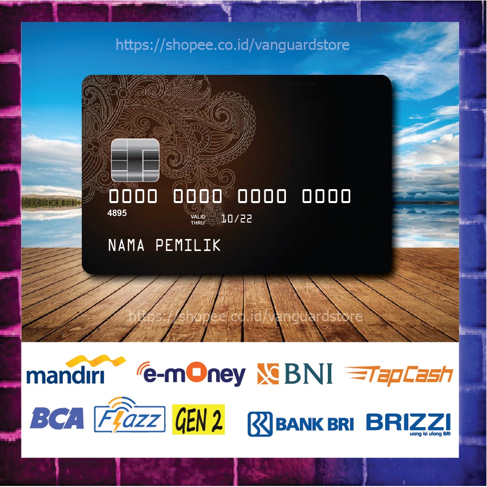 KARTU E MONEY E TOLL KARTU BATIK COKLAT DEBIT CREDIT CARD EMONEY MANDIRI FLAZZ BCA BNI TAPCASH BRIZZI BRI - 1 SISI