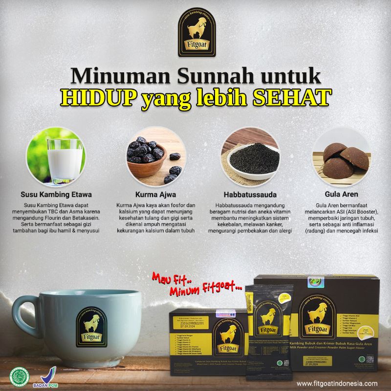 

FITGOAT - Susu Kambing Etawa Plus Habbatussauda untuk Mengeluarkan Racun (Toksik) dalam Tubuh