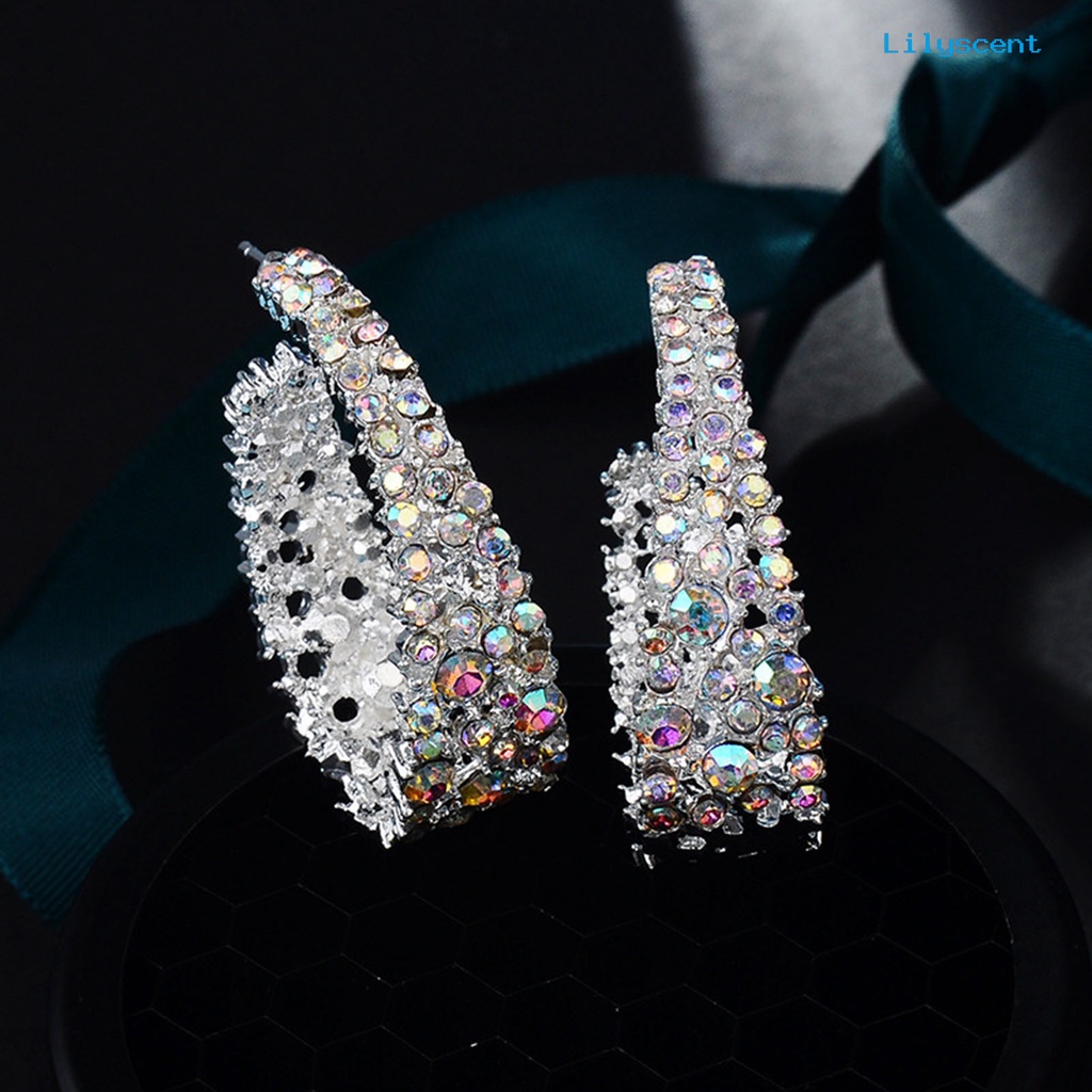 [LS] Wanita Ear Studs Shiny Berlian Imitasi Warna-Warni U-shaped Stud Earrings Perhiasan Tindik Untuk Pesta