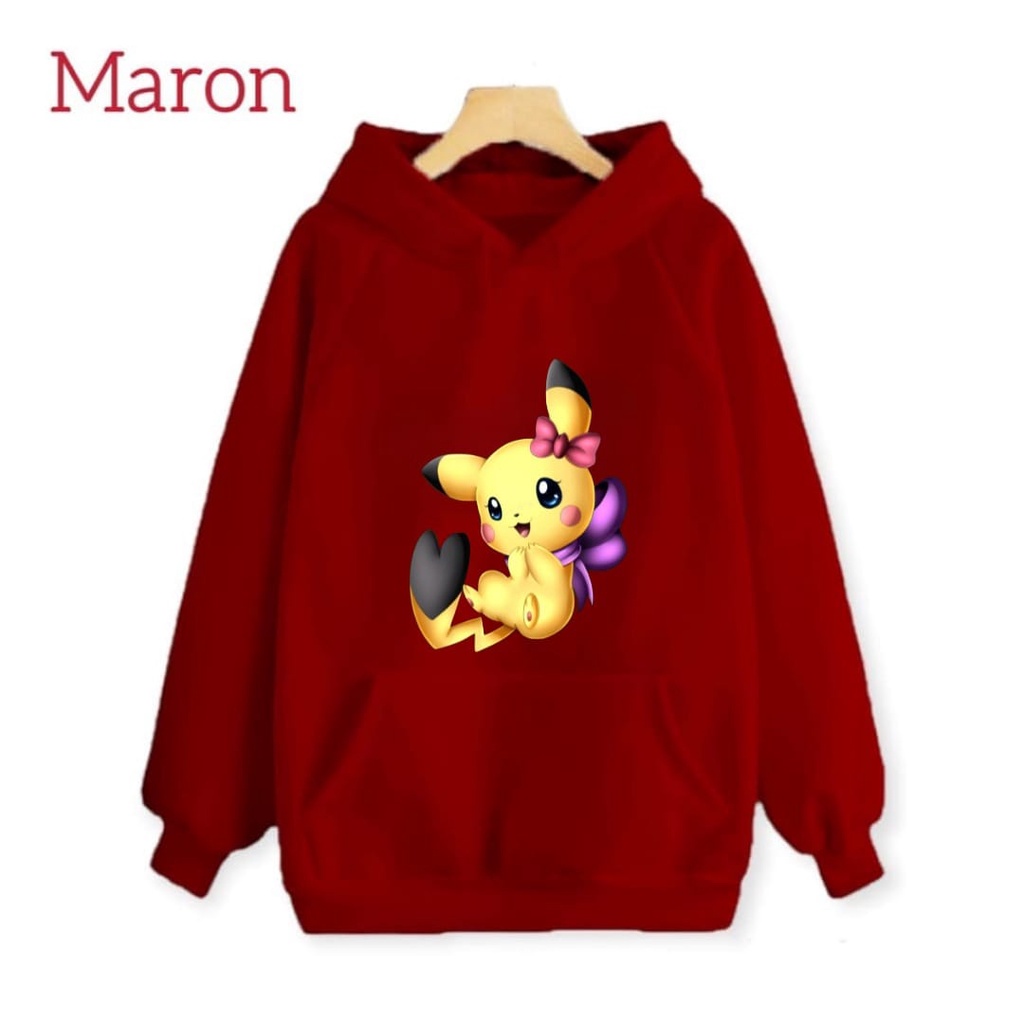 Hzl_outfit Sweater Hoodie Anak Perempuan Picachu Linda/ Sweater Hoodie Anak Anak