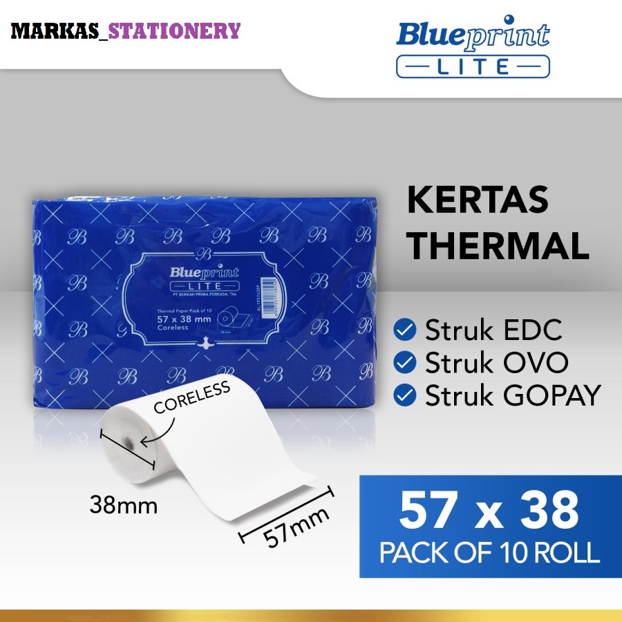 

KERTAS THERMAL BLUEPRINT LITE 57x38 , 57x38os - 1 Pack isi 10 roll