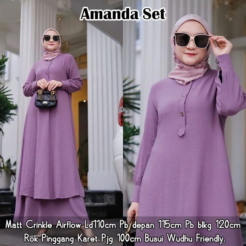 AMANDA SET ROK TUNIK WANITA CRINKLE AIRFLOW/SETELAN WANITA POLOS BUSUI/BAJU MUSLIMAH KEKINIAN/FAR MOSLEMSTORE