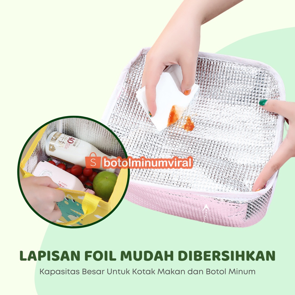 Tas Bekal Anak Karakter Lapisan Foil Lunch Box Cooler Bag Clip