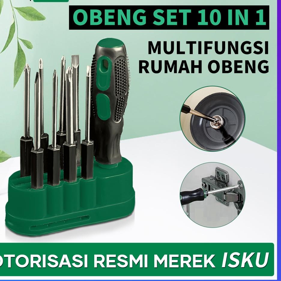 >D2289) ⭐⭐⭐⭐⭐ ISKU 10 in 1 Obeng satu set komplit serbaguna isku ori murah magnet/obeng kembang/oben