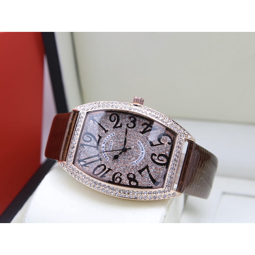 JAM TANGAN WANITA FRANK MULLER KULIT GLOSY FULL DIAMOND DM:4.2CM PLAT ANGKA FREE BOX