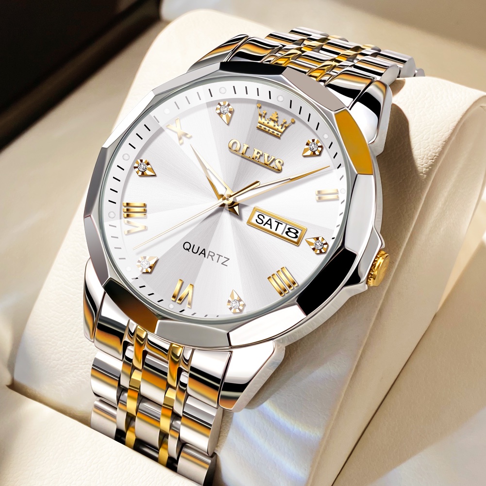 OLEVS Jam Tangan Pria Anti Air Original Rantai Keren Terbaru Mewah Luxury Stainless Steel Watch Men Cod Jam Tangan Lelaki Couple Watch