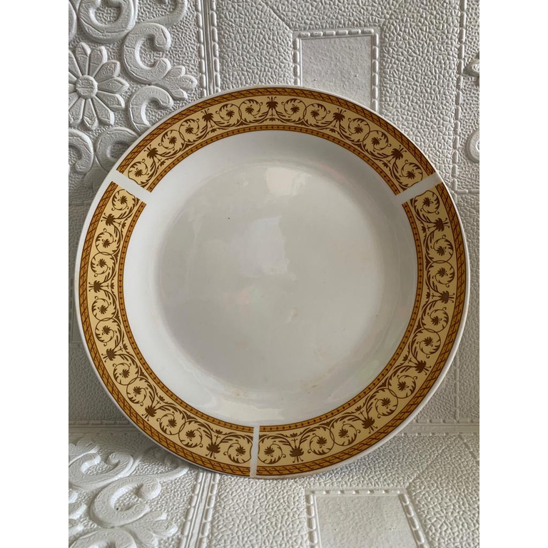 Piring keramik makan ceper  motif rantai gold 10 inch
