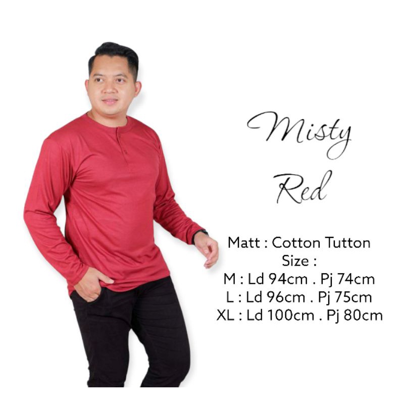 Kaos Polos Lengan Panjang Merah Misty Kurta Kombinasi Kancing