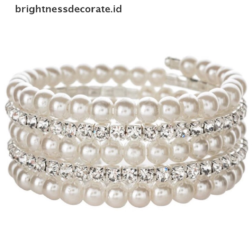 [Birth] Gelang &amp; Bangle Cuff Mutiara Berlian Imitasi Multilayer Untuk Wanita Adjustable [ID]