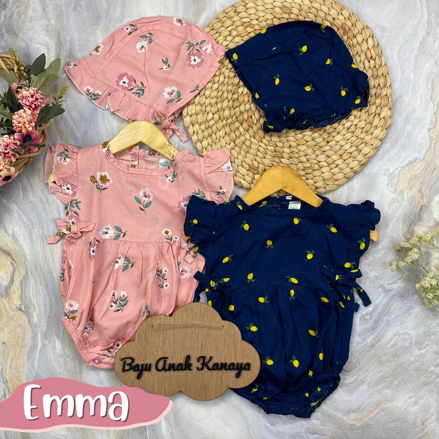 3-18 BULAN ROMPER BAYI PEREMPUAN EMMA JUMPER BAYI FREE BONNET HAT BY LITTLE KODA (SNI)