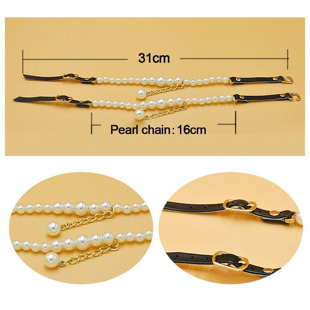 PINEAPPLE 1 Pair Women High-heeled Shoes Straps Anti-skid Adjustable Pearl Chain Anklets