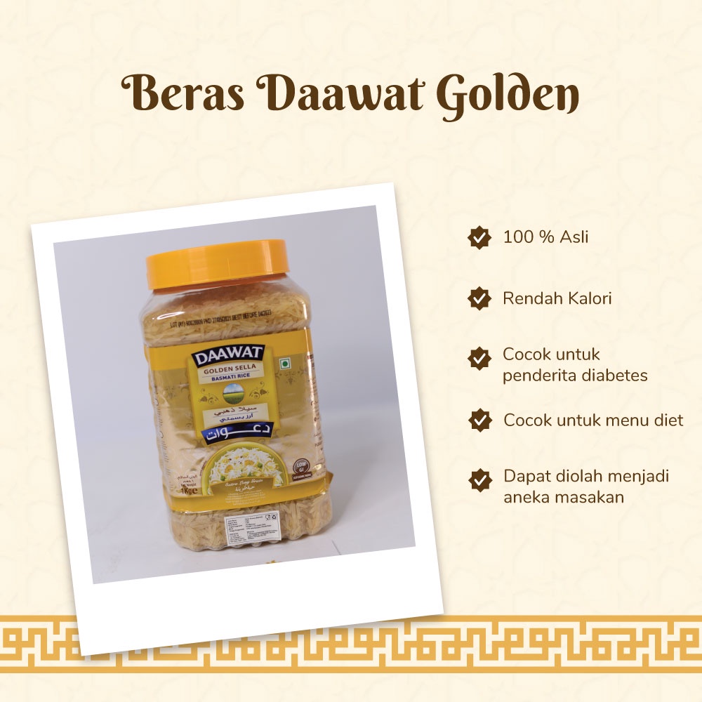 

Arabian Palm - DAAWAT GOLDEN 5kg Beras Basmati Kaya Nutrisi dan Rendah Kalori Asli Arab Premium Beras Briyani