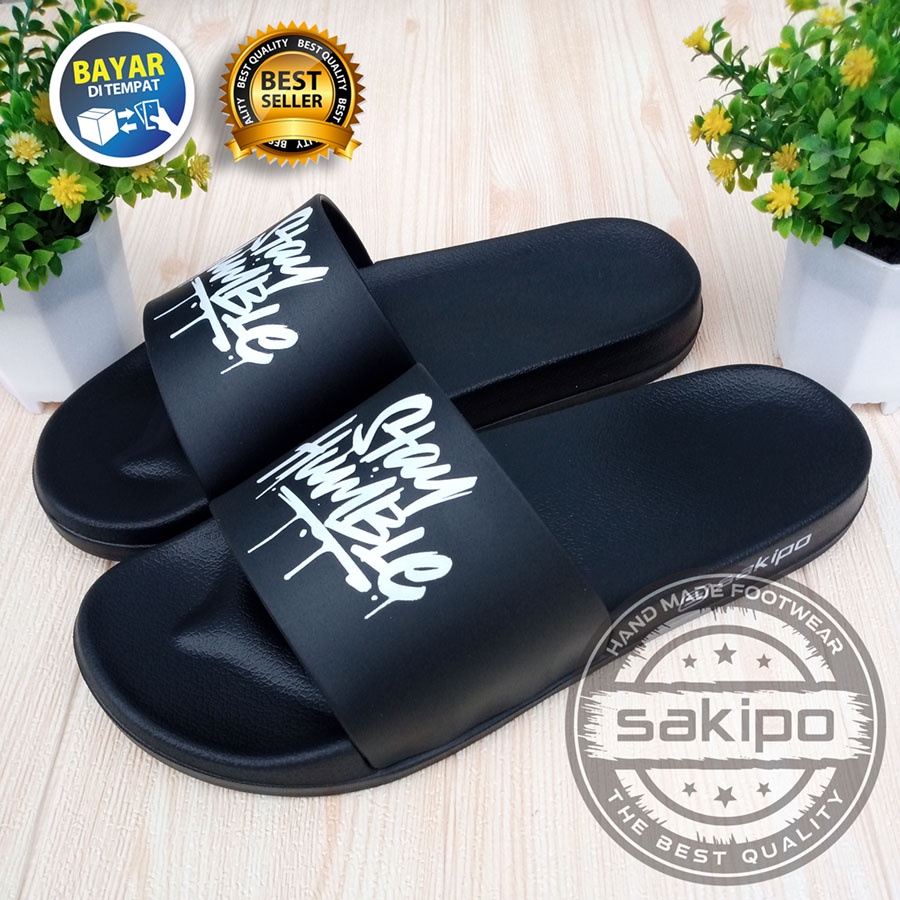 PROMO 1.1 MANTUL SALE !! SANDAL DISTRO PRIA DEWASA REMAJA SLIDE HITAM TRENDI KEKINIAN RINGAN NYAMAN DIPAKAI / SAKIPO