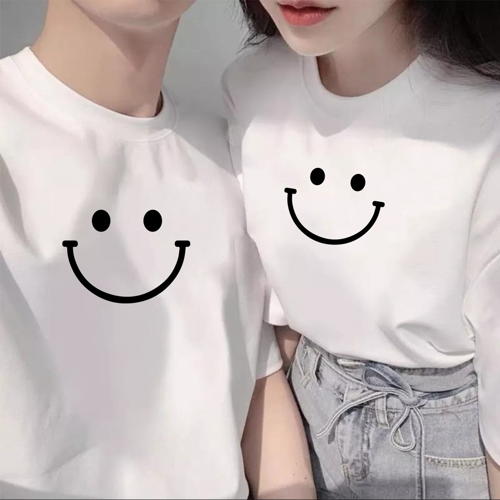 Baju Kaos Distro Smile Couple Pria Wanita Lengan Pendek Bahan Katun Combed Premium Size M L XL XXL /