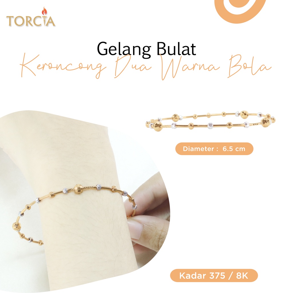 Gelang Bulat Emas Asli Keroncong Dua Warna Bola Kadar 375 Torcia