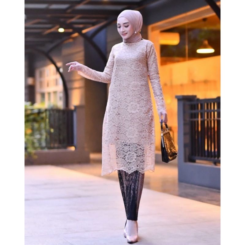 Kebaya Brukat Tunik Kualitas Elegan Baby Blue, Coksu, Magenta, Navi, Abu