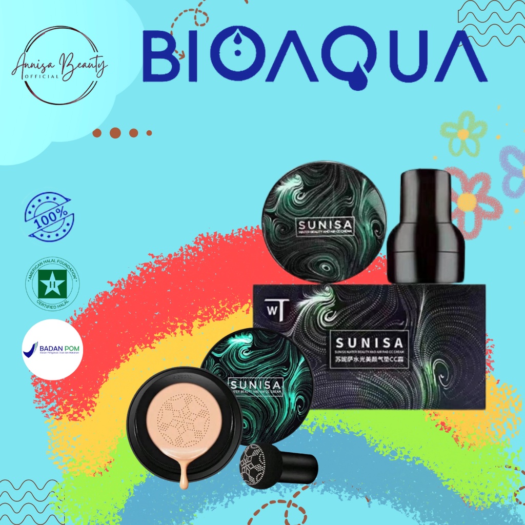 [BPOM][100% ORIGINAL] BIOAQUA x SUNISA Bedak Cushion Waterproof 20g Menutupi pori-pori Full Coverage BB Cushion