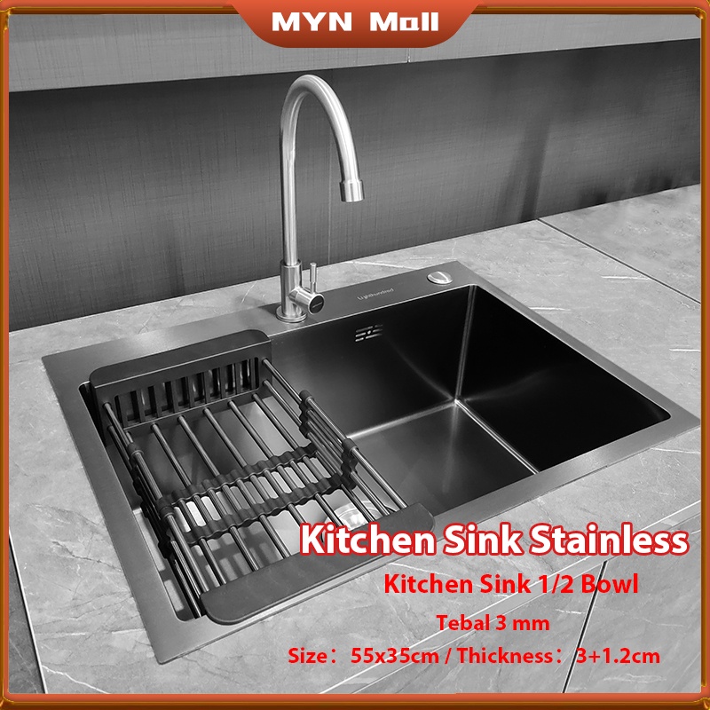 Kitchen Sink Stainless/Bak Cuci Piring 1 Bowl Besar Original/Wastafel Cuci Piring Minimalis/Kitchen Sink Model SS304 Stainless Steel- Set For Sale