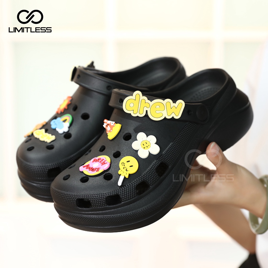 Limitless - Sandal Wanita Selop Jibbitz Eva Rubber Sandal Fuji Wanita Wedges Platform Slop Viral Tebal Korean Style Sendal Bakpao Cewek Slip On Wedges