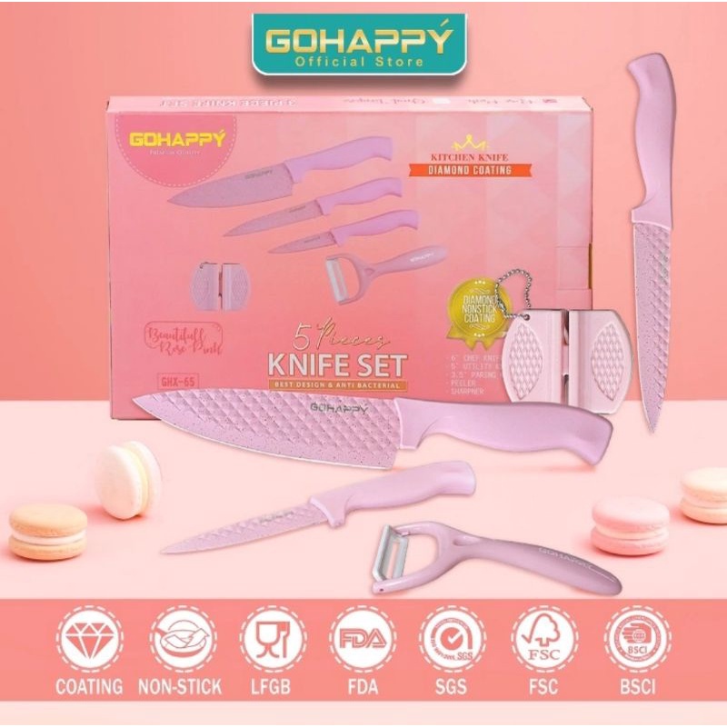 GOHAPPY Knife Set / Pisau pemotong Set 5 pcs - Go Happy Pink GHX65