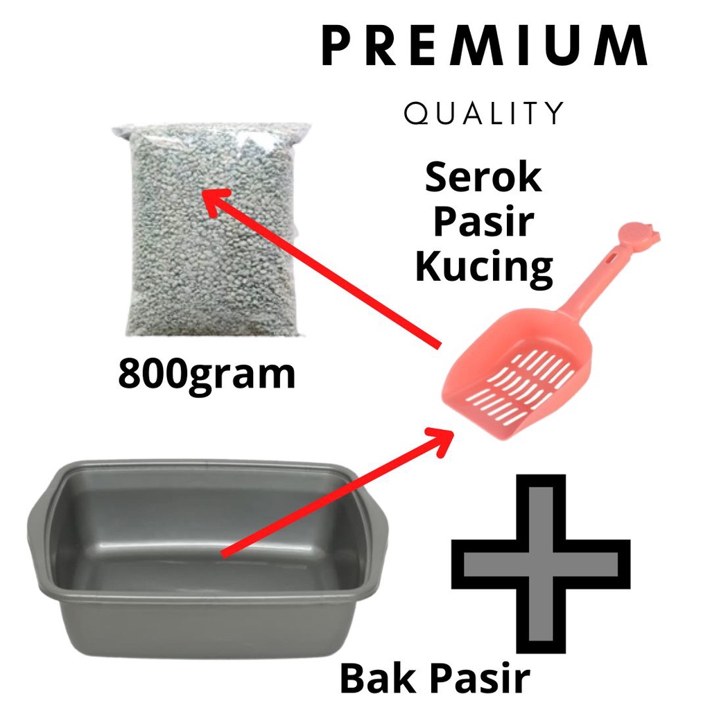 Paket Toilet Kucing Besar Bak Pasir + Sekop + Pasir 800gram 1Set Cat Litter Box Pasir Kucing FEFARM