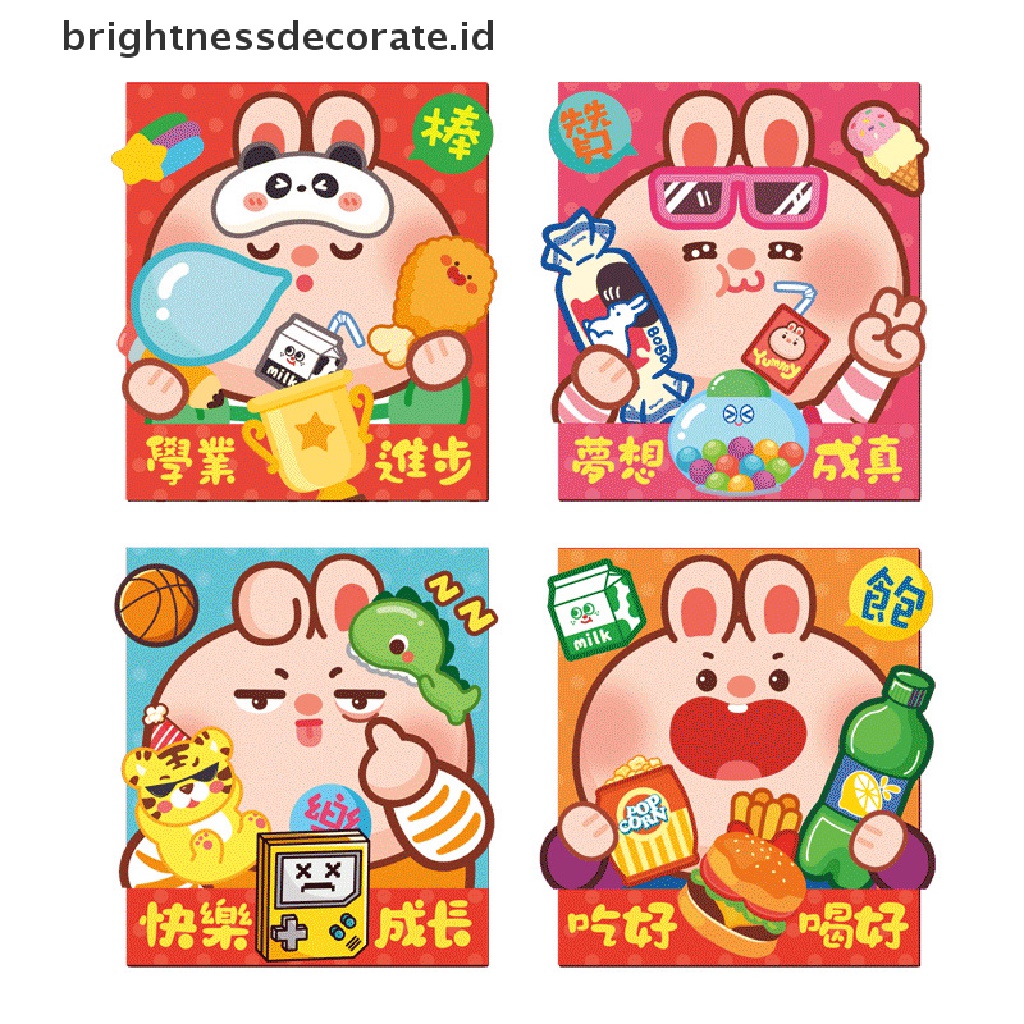 [Birth] 4pcs Chinese Rabbit Year Festival Hongbao Amplop Uang Keberuntungan Kartun Anak Hadiah Persediaan Tahun Baru Untuk Festival Musim Semi Beruntung Merah Tas Kantong Kantong [ID]