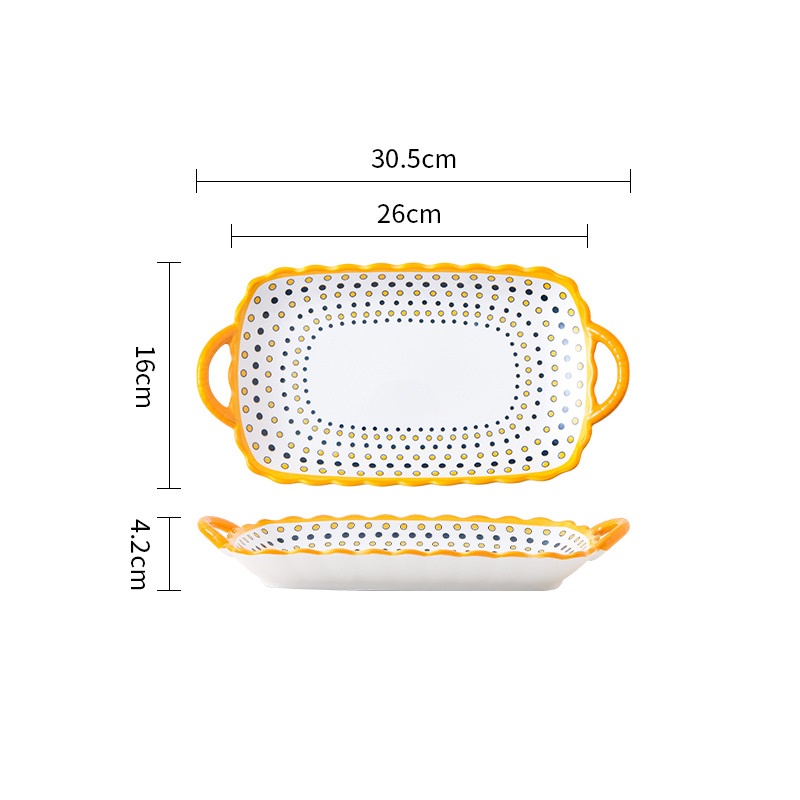 Piring Keramik Persegi Panjang Gagang Piring Saji Model Eropa Ukuran 30 Cm Tahan Panas Microwave Safe