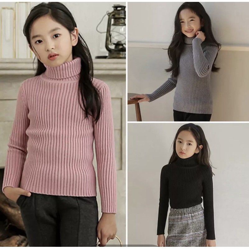 sweater rajut anak unisex kerah tinggi/turtleneck rajut anak anak laki laki dan perempuan 2-8thn/baju hangat anak