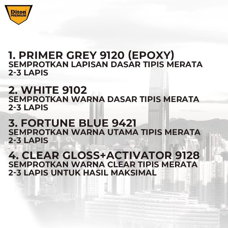 Pilok Pilox Cat Diton Premium  Fortune Blue 9421 400cc Cat semprot diton  Tahan Bensin Cepat Kering Cat Semprot Pylok