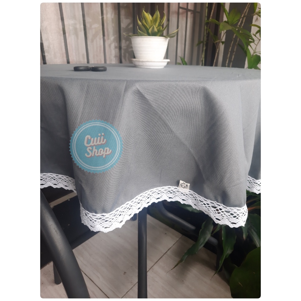 RB Taplak Meja Bulat Kain Polos Keliling Renda Rajut Ukuran Kecil dan Besar Elegan Kekinian Bahan