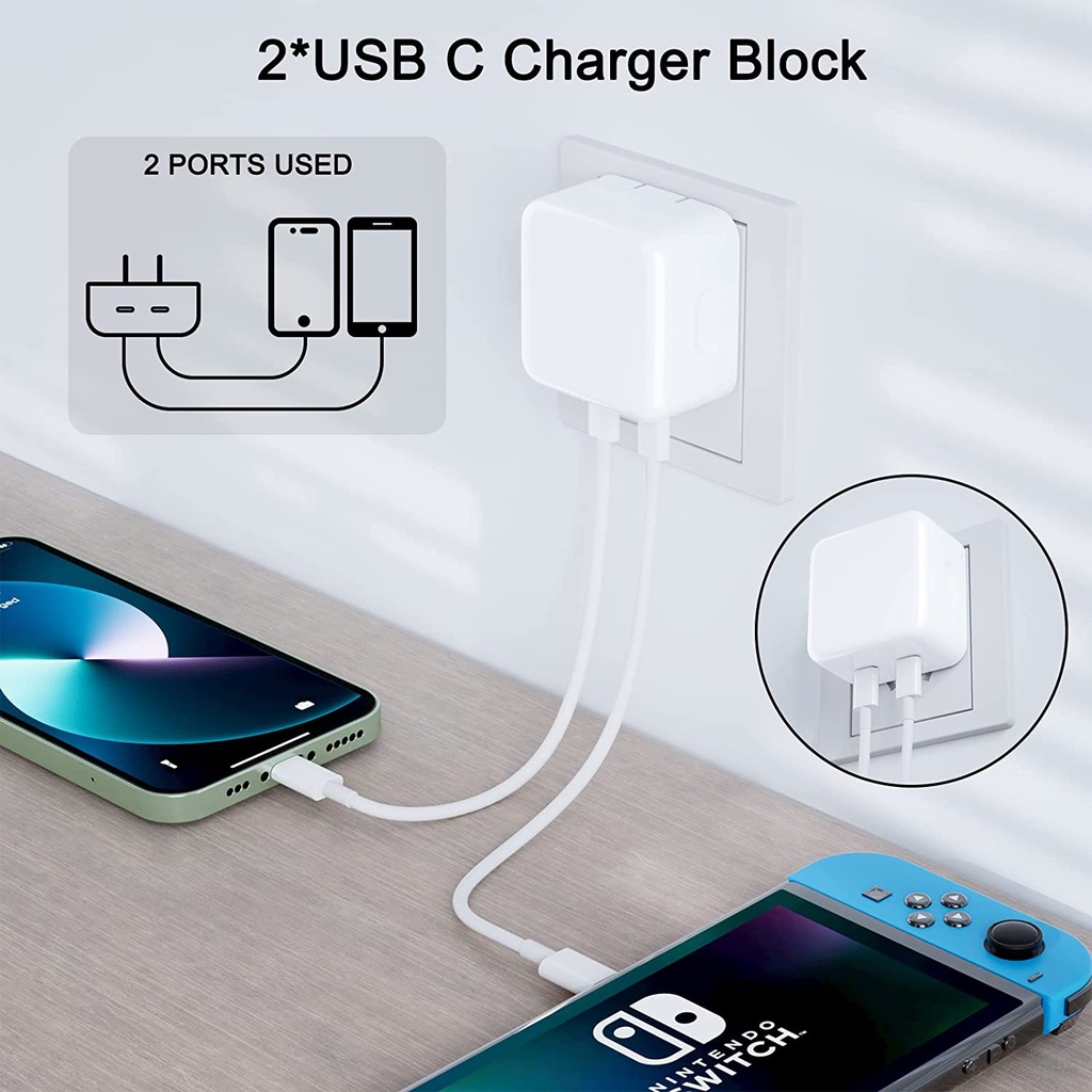 Charger iPad Fast Charger 35W Dual USB-C Port Compact Power Adapter