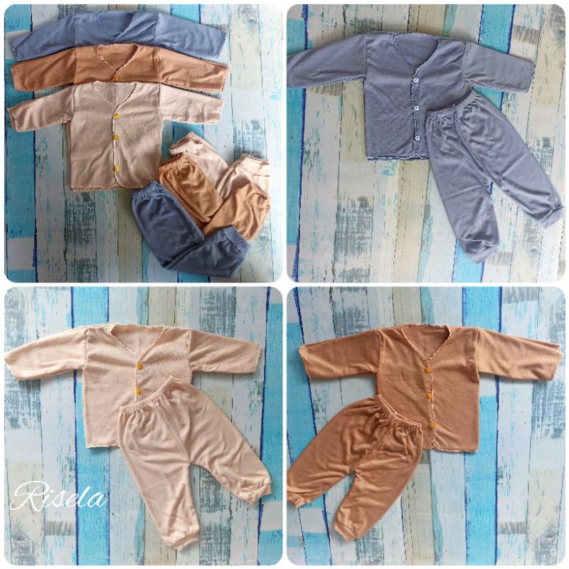 3 Setelan Baju Bayi + Celana Bayi Newborn Baru Lahir Celana Panjang bayi  Baju Lengan Panjang bayi Kaos Bayi Pakaian Bayi Polos Perlengkapan Bayi 6 Pcs Seri Warna Abu Coklat Cappucino