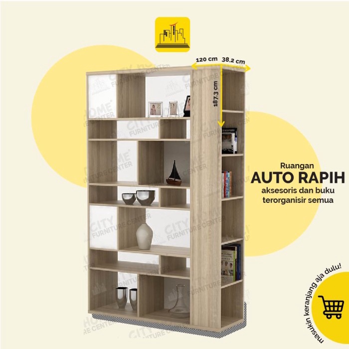 

Terlaris ✨ -MECA Divider / Pembatas Ruangan / Rak Buku 120cm | Furniture Cikarang - Oak White- 2.1.23