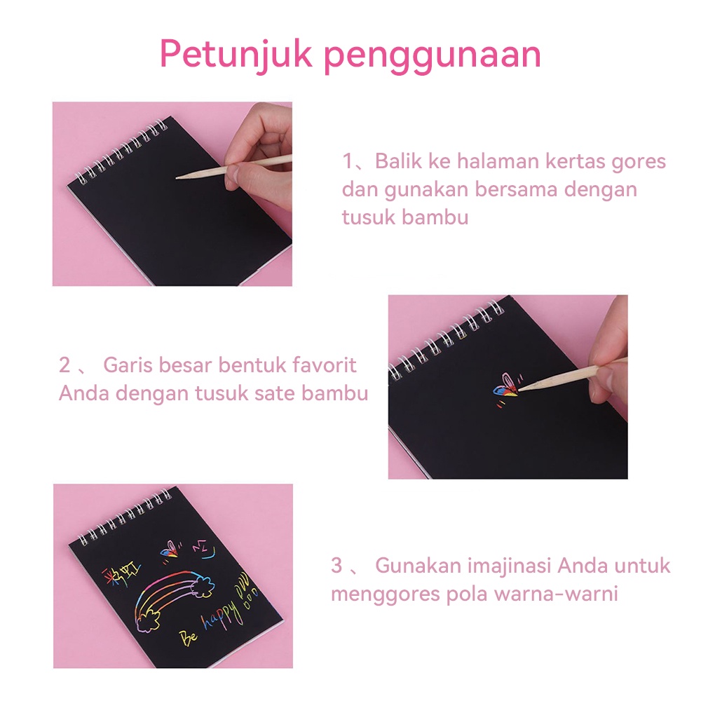 Lakhu Scratch note rainbow /Buku Magic Warna Colourful /mainan Black Cardboard edukasi