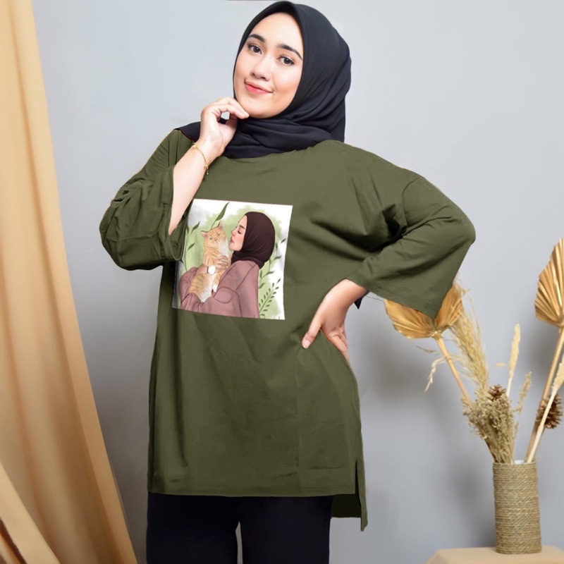 KAOS OVERSIZE HIJAB KITTY / ATASAN KAOS JUMBO XXXL / ATASAN OVERSIZE BIGSIZE