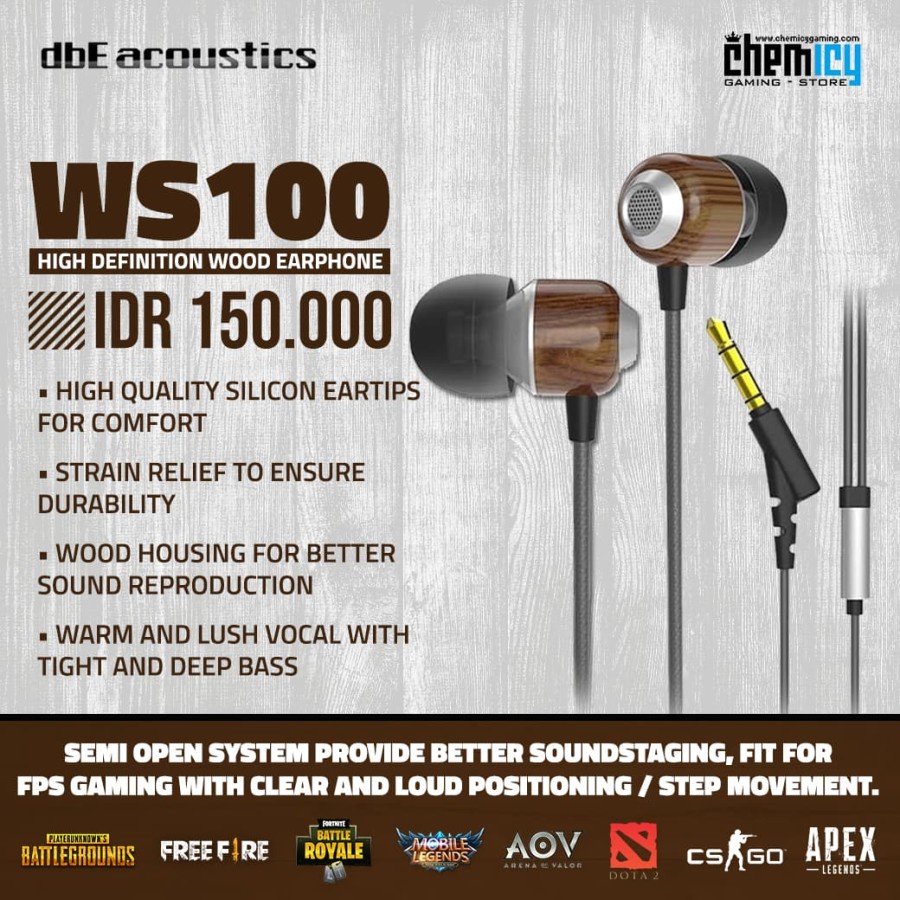 dbE WS100 V2 IEM Wood Earphone with Microphone